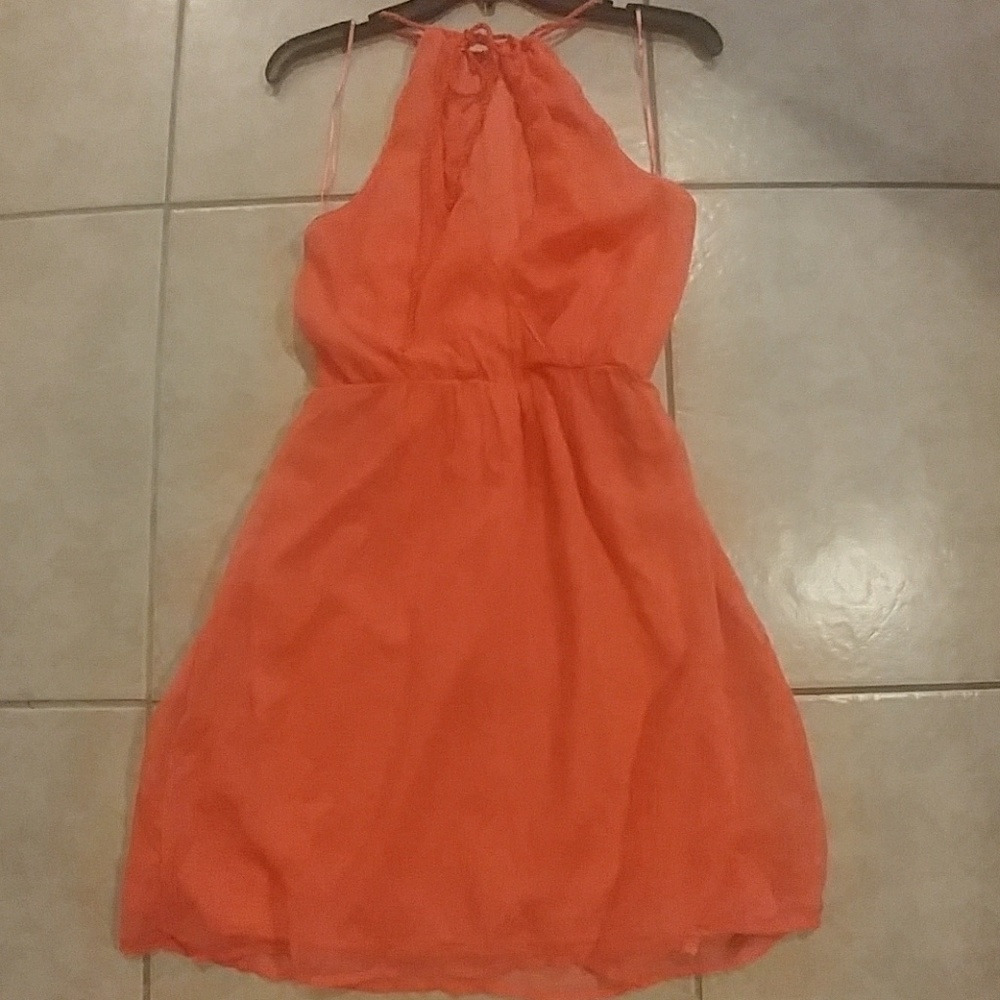 ❄SALE❄Zara neon coral halter open back dress - Picture 5 of 7